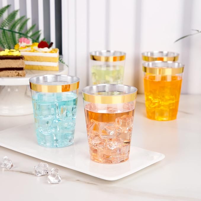 10 Oz Clear Plastic Cup With Gold Rim 