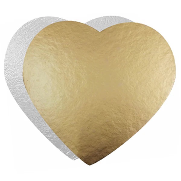 10" x 0.80 Heart Shaped Gold & Silver Reversible Cake Sheets - 10/Pack