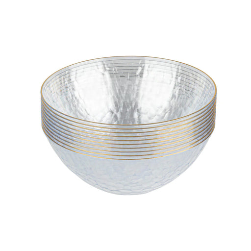 Hammered Clear Plastic Bowls With Gold Rim 16 Oz