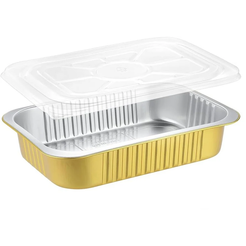 DURA - 32 Oz Foil Container Gold & Silver With Clear Flat Lids - 100/Case