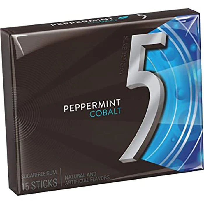 5 Gum - Peppermint Cobalt Sugar Free Gum 15 Sticks - 10 Packs