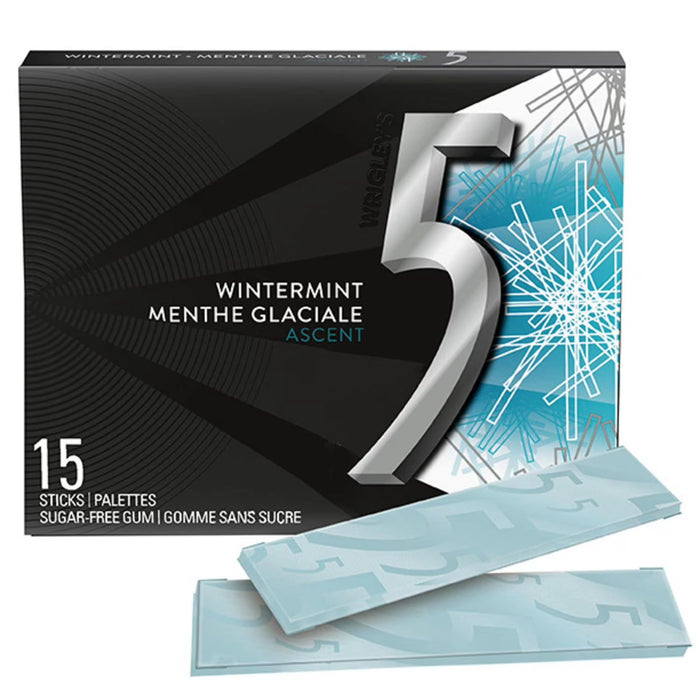 5 Gum - Wintermint Atlantic Sugar Free Gum 15 Sticks - 10 Packs