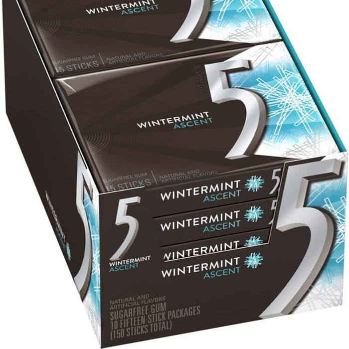 5 Gum - Wintermint Atlantic Sugar Free Gum 15 Sticks - 10 Packs