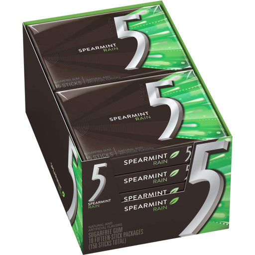 5 Gum - Spearmint Rain Sugar Free Chewing Gum 15 Pcs - 10 Packs