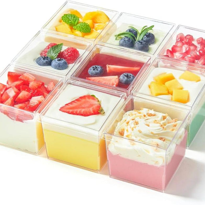 5 Oz Square Dessert Cube Cup With Cover - 6 Sets