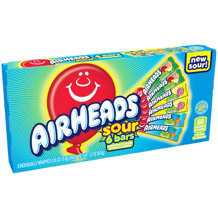 Airheads - Sours Assorted Flavours 6 Bars Theatre Box 93g