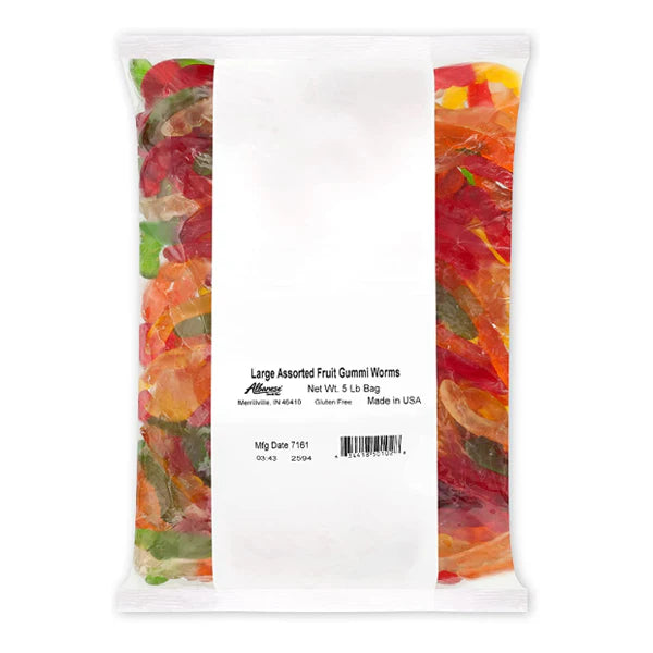 Albanese - Large Assorted Fruit Gummi Worms Bulk - 4 x 5 Lbs