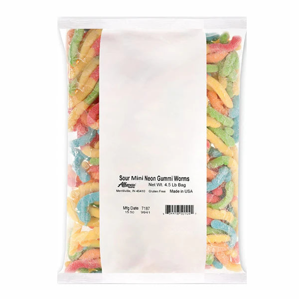 Albanese - Sour Mini Neon Gummi Worms Bulk - 4 x 4.5 Lbs