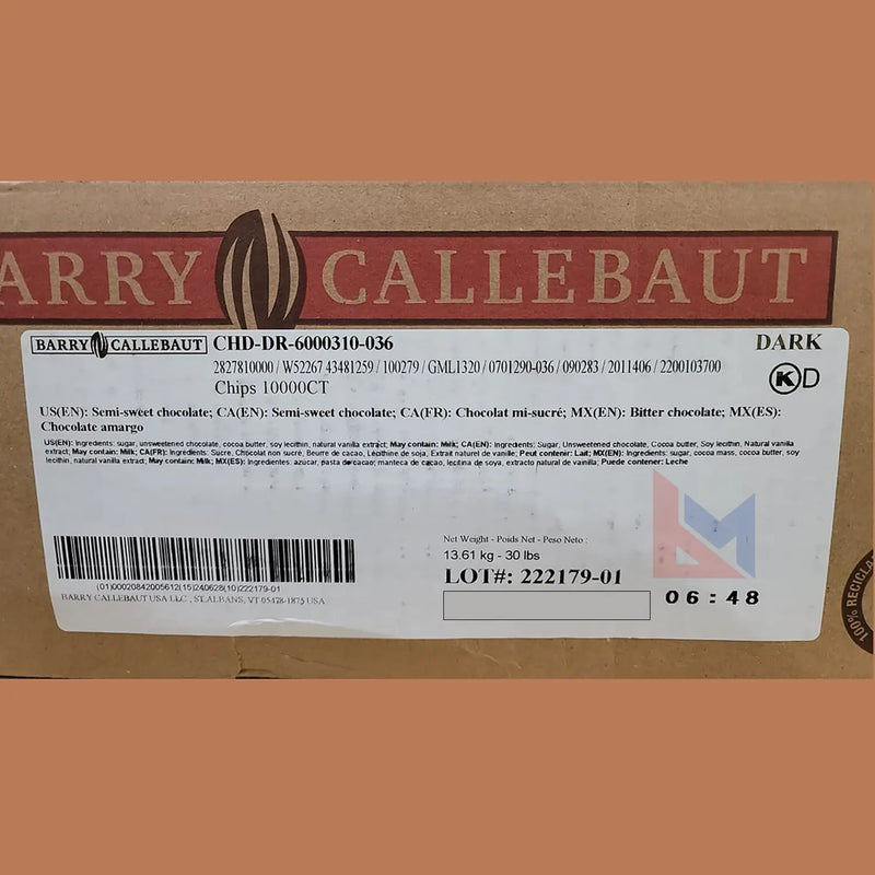Barry Callebaut - Chips de chocolate amargo semidulce, 10 000 unidades, 30 libras