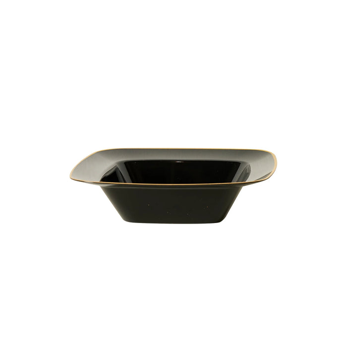 Black Plastic Square Bowls With Gold Rim 12 Oz