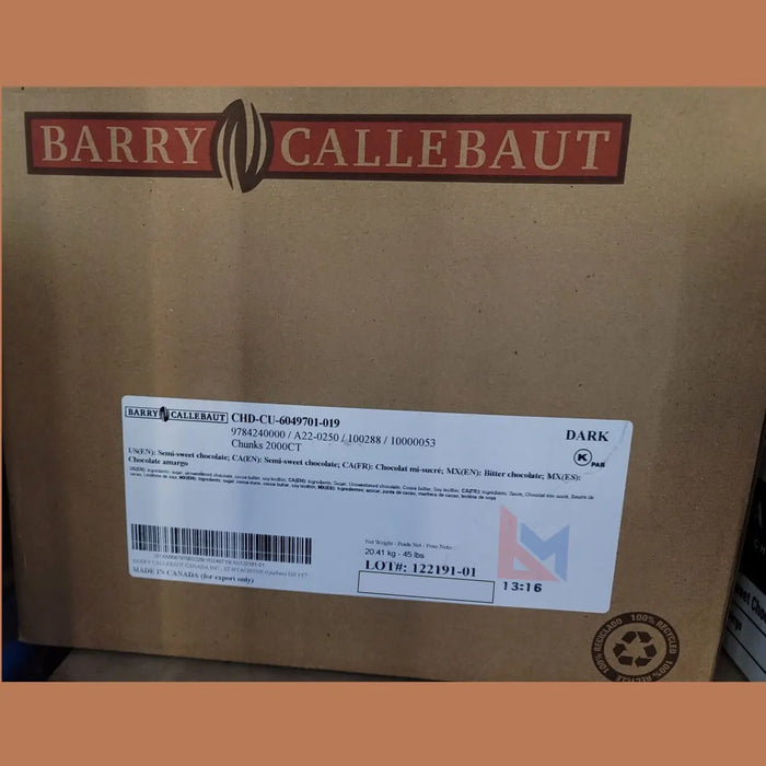 Barry Callebaut - Semi Sweet Dark Chocolate Chunks 2000 Count - 45 Lbs