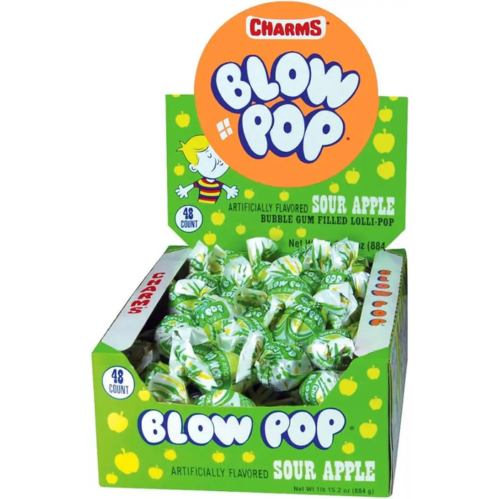 Charms - Blow Pop Sour Apple Lollipop - 48 x 18g