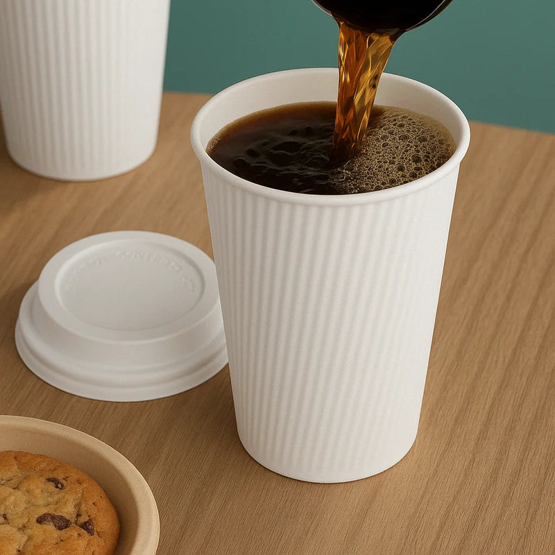 Pronto - Vaso de papel caliente de pared ondulada de 16 oz, color negro - 20 x 25 / Caja