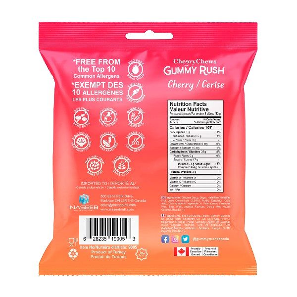 Cheery Chews - Gummy Rush Fizzy Cherries - 4 x 90g