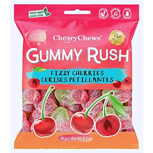 Cheery Chews - Gummy Rush Fizzy Cherries - 4 x 90g