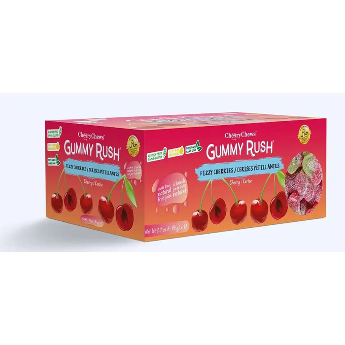 Cheery Chews - Gummy Rush Fizzy Cherries - 12 x 90g