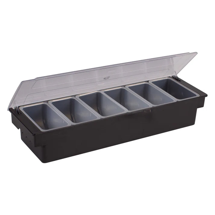 Condiment Holder, 6 Compartment, Black Plastic Base