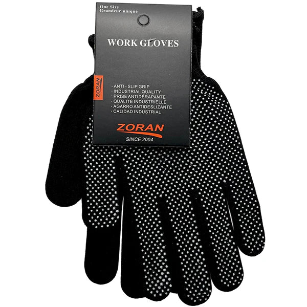 Zoran - Guante de trabajo con puntos, talla única, negro, gris y blanco, paquete de 12