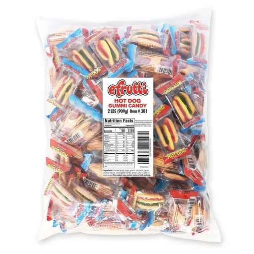 Efrutti - Hot Dog Gummy Bulk Candy  Individually Wrapped 101 Ct - 2 Lbs