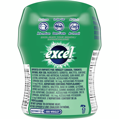 Excel - Spearmint Flavored Sugar Free Chewing Gum Bottle 60 Pcs - 6 Packs