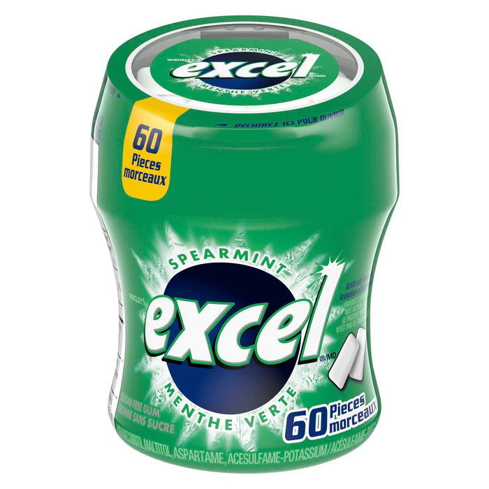 Excel - Spearmint Flavored Sugar Free Chewing Gum Bottle 60 Pcs - 6 Packs