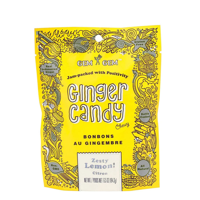 Gem Gem - Ginger Chews Candy Lemon 100g Bag - 6 Packs