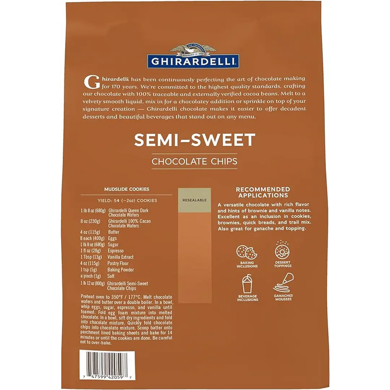 Ghirardelli - Semi Sweet Chocolate Chips 1000 Count - 5 Lbs