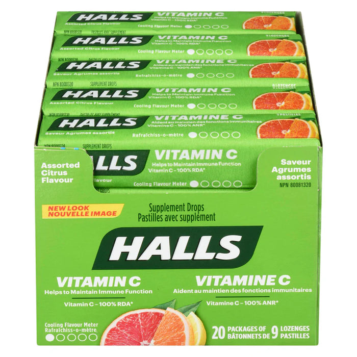 Halls - Defense Assorted Citrus Vitamin C Supplement Drops 9 Pcs - 20 Packs