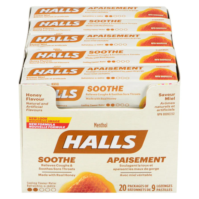 Halls - Soothe Honey Cough Drops 9 Lozenges - 20 Packs