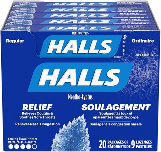 Halls - Regular Cough Drops 9 Lozenges - 20 Packs