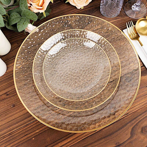 Hammered Clear Plastic Plate With Gold Rim 10 inch