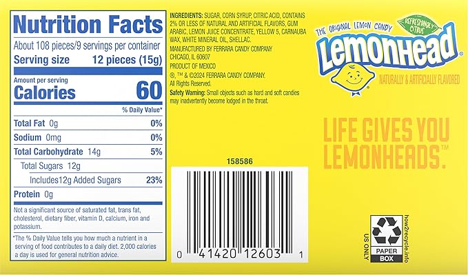 Lemonhead The Original Lemon Candy Theatre Box 5 Oz 4 x 142g - Bulk Mart