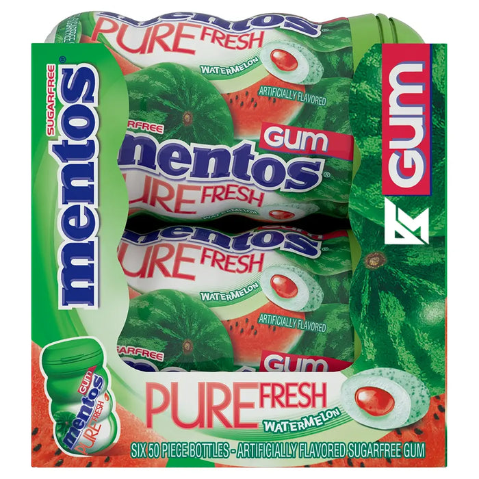 Mentos - Pure Fresh Watermelon Sugar Free Gum Bottle 50 Pcs - 6 Packs