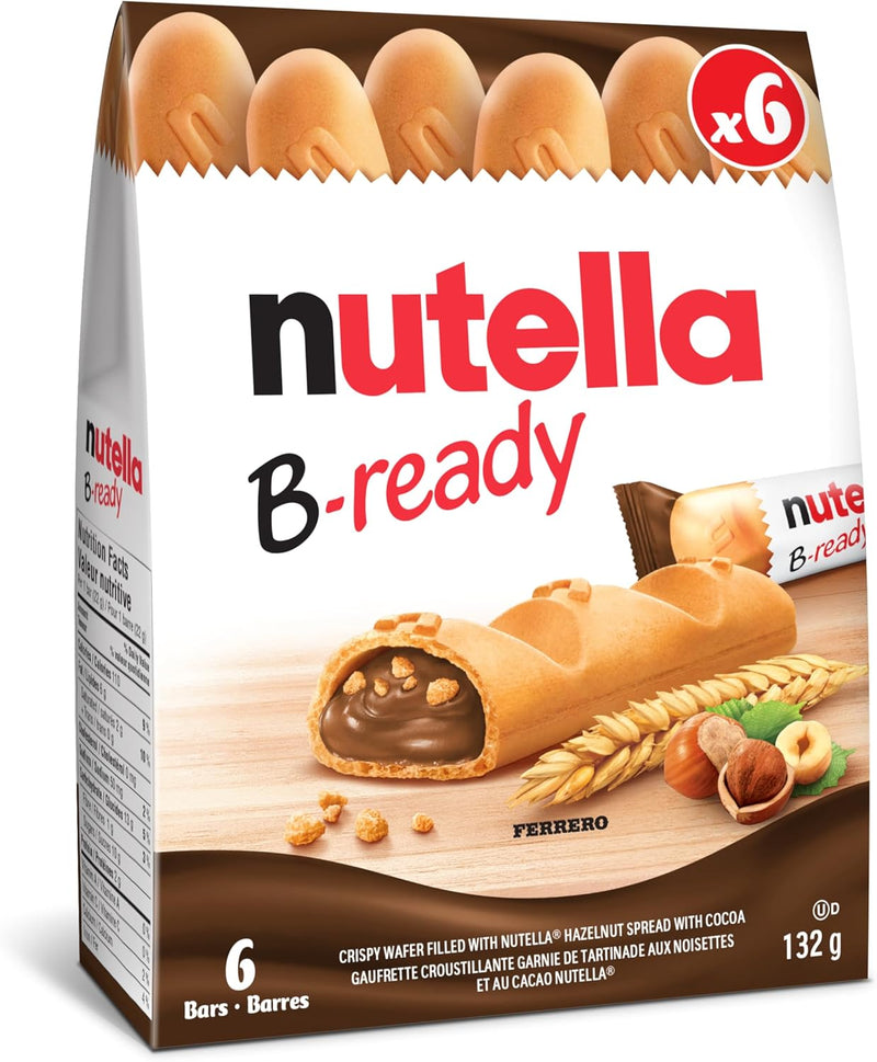 Nutella B-ready Barritas de Oblea Crujientes Rellenas de Nutella 6 Barritas - 132g
