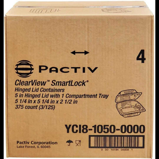 Pactiv YCI81050, 5 Inch Clear Hinged Sandwich Container - 375 QTY