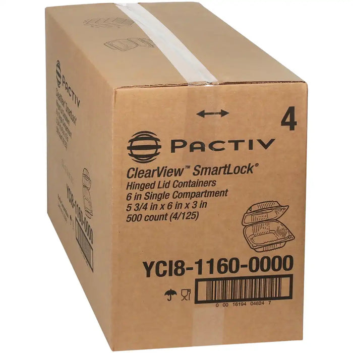 Pactiv YCI81160 - 6 inch Clear Hinged Container 500/Case