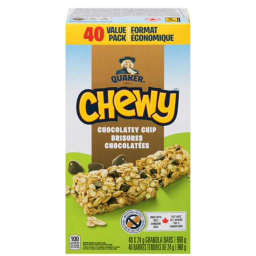 Quaker - Chewy Granola Bar Chocolate Chip 40 x 24g - 8 Packs