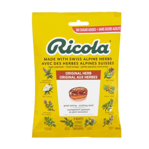 Ricola - No Sugar Original Herb Cough Drops Bag 75g - 8 Packs