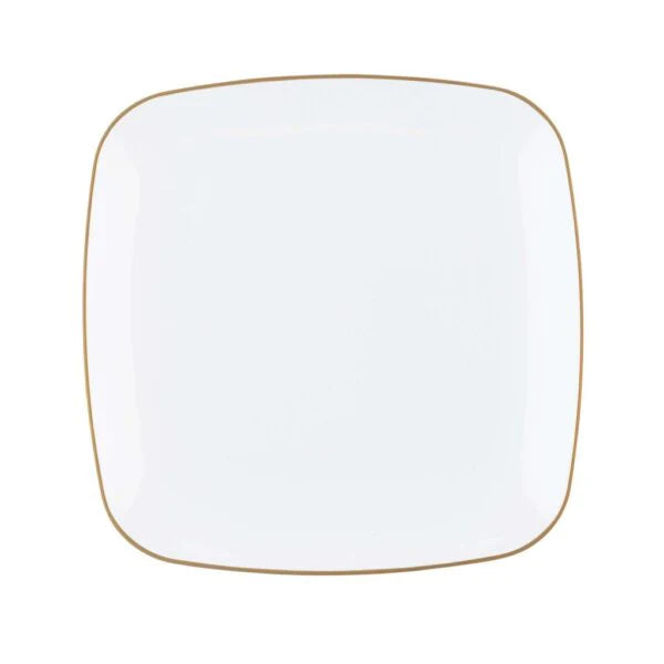 Square Plastic Plates With Gold Rim 7.5 inch, Party Dessert Plates