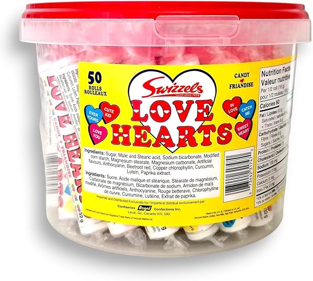 Swizzels Love Hearts Candy 50 Rolls 1.6Kg