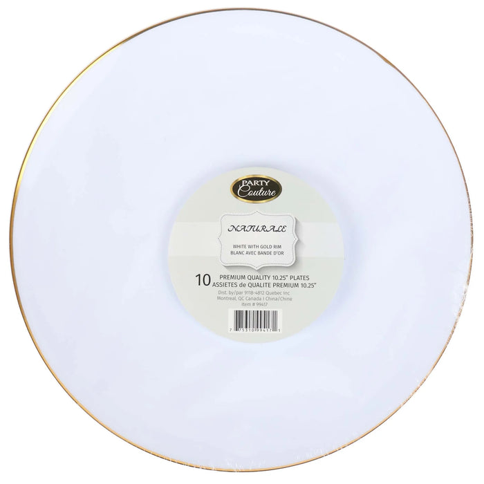 White Plastic Plates With Gold Rim 10 inch, Party Dinner Plates