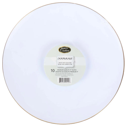 White Plastic Plates With Gold Rim 9 inch, Party Lunch Plates