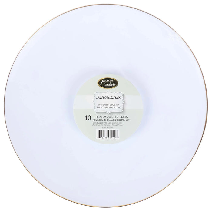 White Plastic Plates With Gold Rim 9 inch, Party Lunch Plates