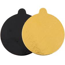 Enjay - 3 1/4" x 0.045" Black & Gold Reversible Round Dessert Board With Tab - 500/Case - Bulk Mart