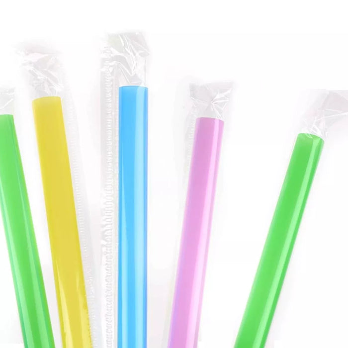 10inch Boba Bubble Tea Straw Mixed Neon Wrapped