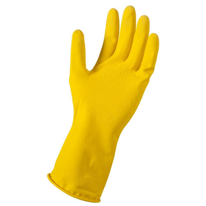 MC - Large Cleaning Gloves Yellow Q-Grip - 12 Pairs - Bulk Mart