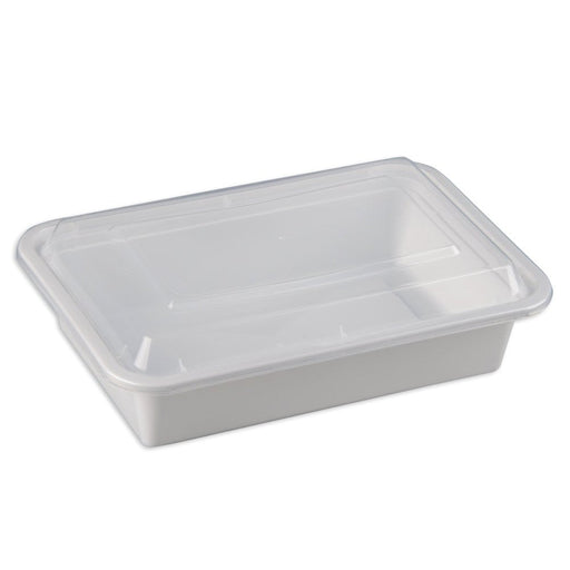 PCM - 24 Oz Microwavable White Rectangular Container + Clear Lid - 150 Sets - Bulk Mart