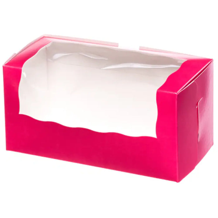 pink 2 cupcake box with window 8x4x4