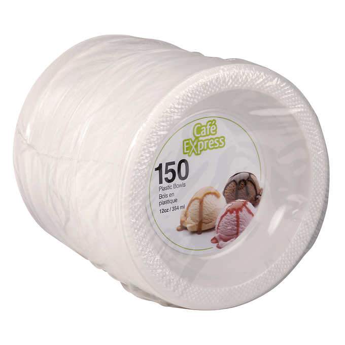 Café Express - 12 Oz Plastic Bowls White - 4 x 150 Pcs/Case - Bulk Mart