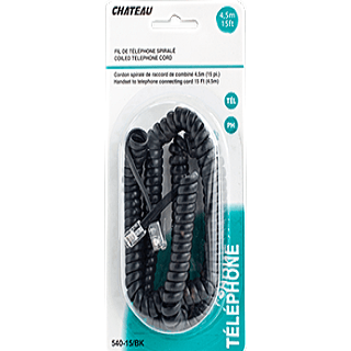 Chateau - 15 FT Coiled Telephone Cord Black - Each - Bulk Mart